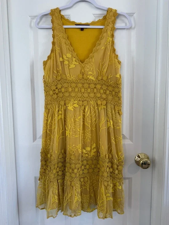 Anthropologie Ranna Gill Veronica Yellow Crochet Lace Floral Dress Size S - Picture 3 of 14